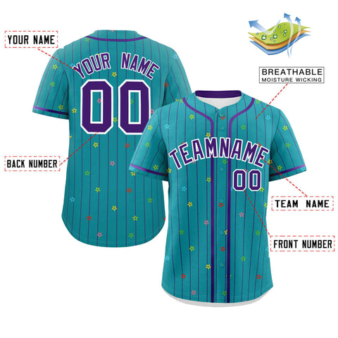 Custom Aqua Purple Stripe Fashion Personalized Star Pattern Authentic Baseball Jersey