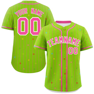 Custom Neon Green Pink Stripe Fashion Personalized Star Pattern Authentic Baseball Jersey