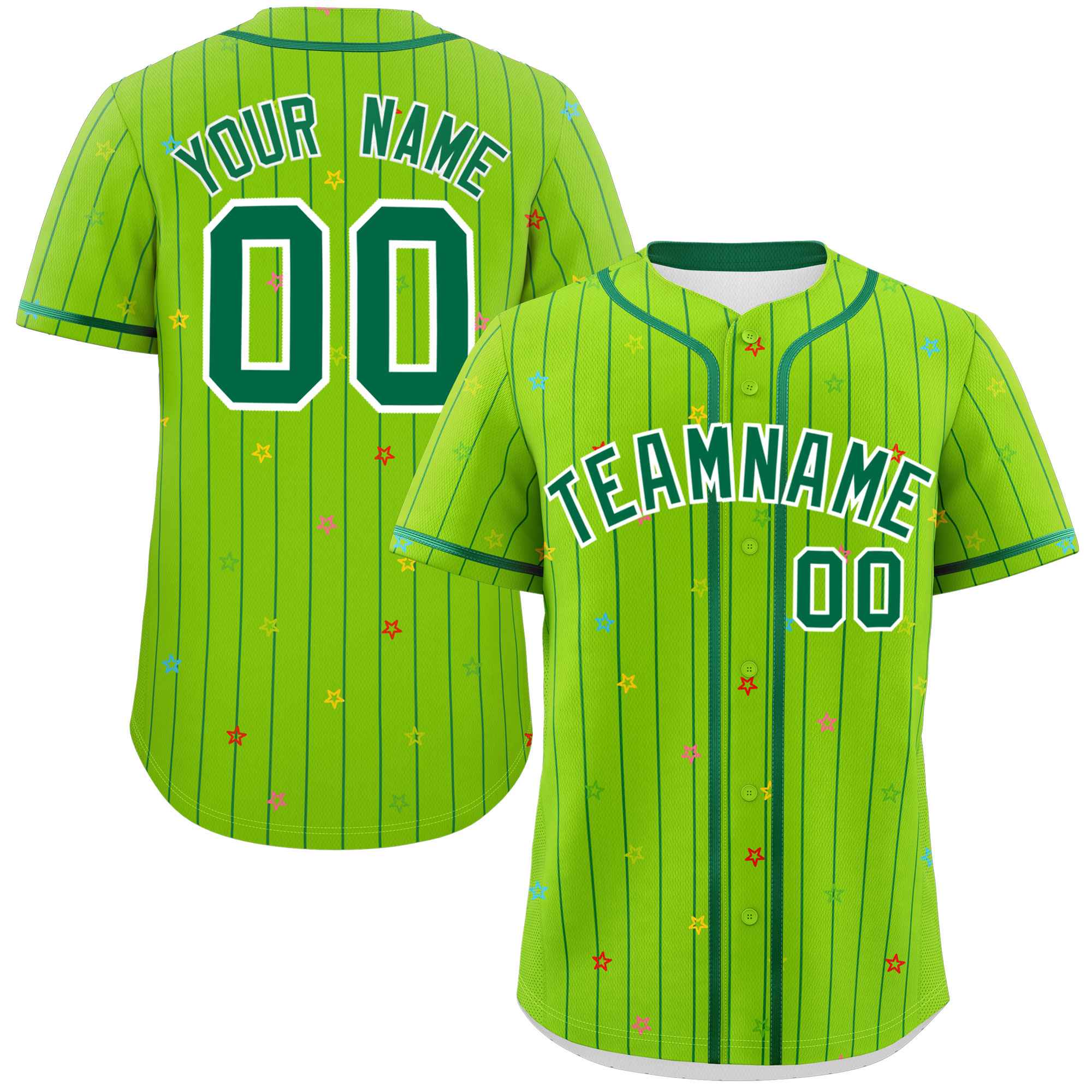 Custom Neon Green Kelly Green Stripe Fashion Personalized Star Pattern Authentic Baseball Jersey