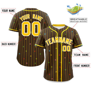 Custom Brown Gold Stripe Fashion Personalized Star Pattern Authentic Baseball Jersey