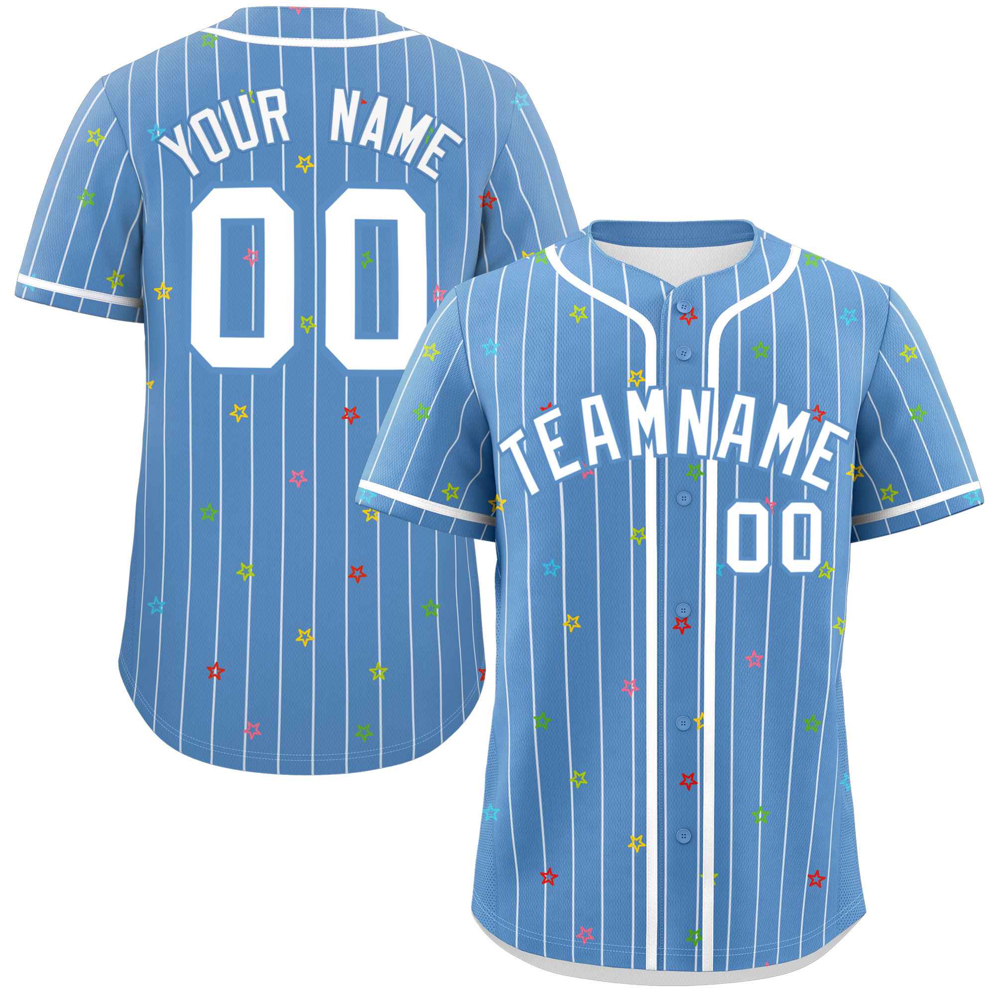 Custom Light Blue White Stripe Fashion Personalized Star Pattern Authentic Baseball Jersey