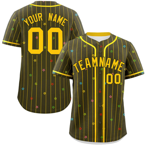 Custom Olive Gold Stripe Fashion Personalized Star Pattern Authentic Baseball Jersey