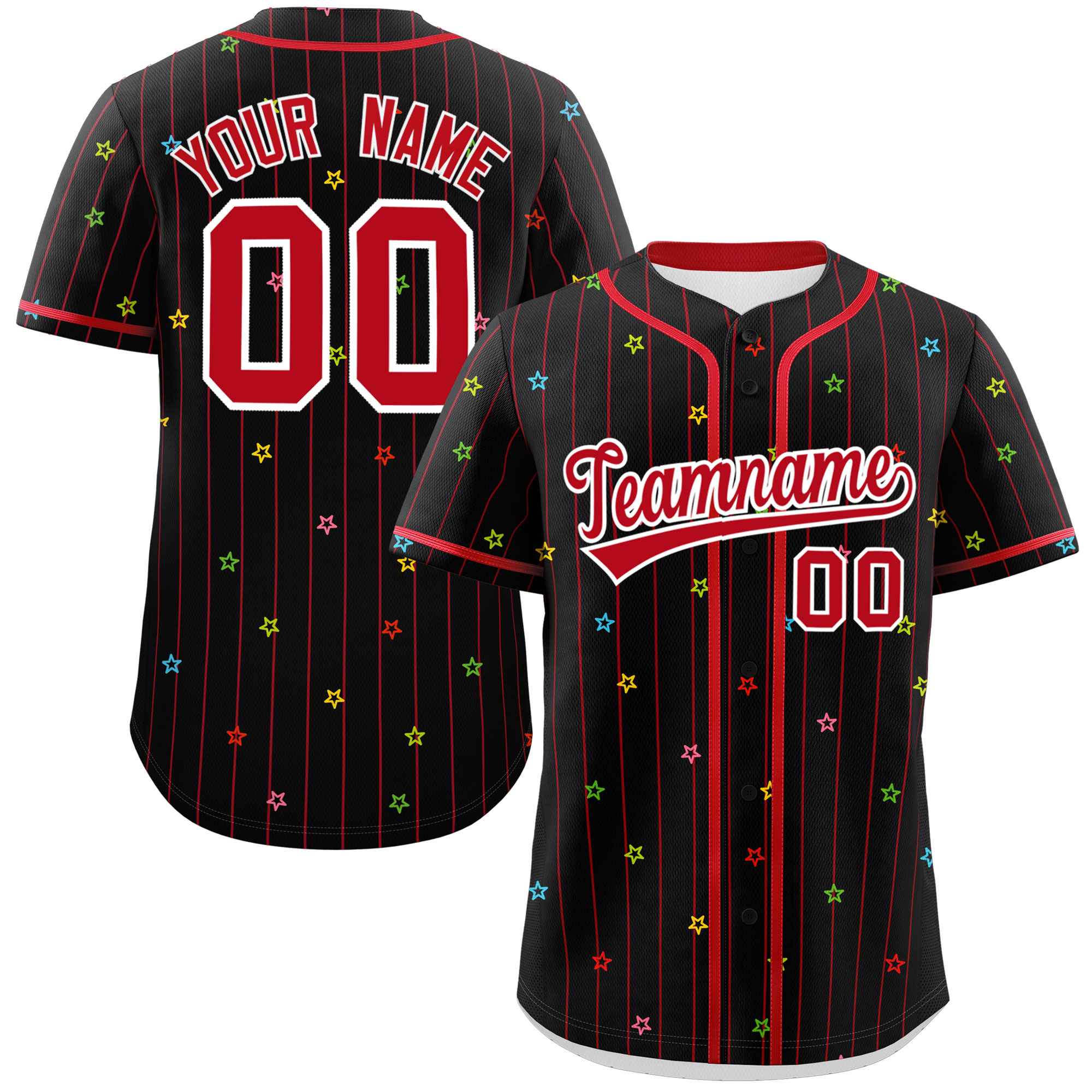 Custom Black Red Stripe Fashion Personalized Star Pattern Authentic Baseball Jersey