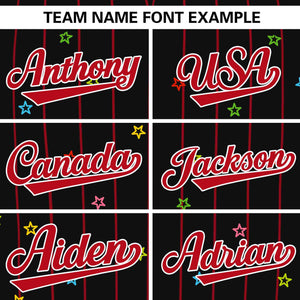 Custom Black Red Stripe Fashion Personalized Star Pattern Authentic Baseball Jersey