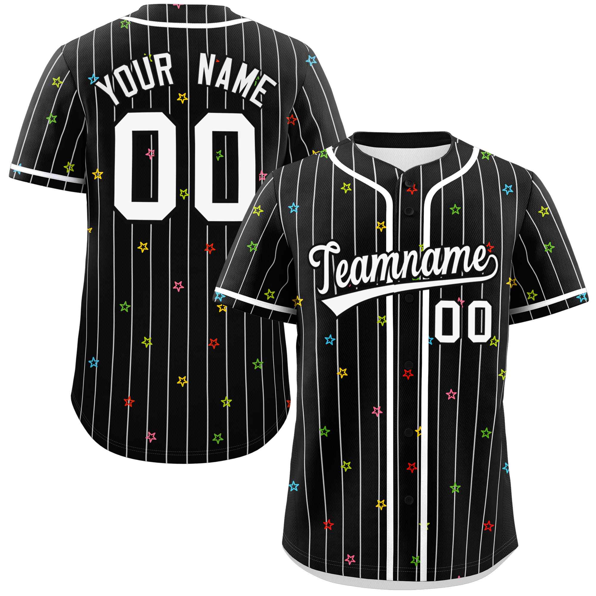 Custom Black White Stripe Fashion Personalized Star Pattern Authentic Baseball Jersey