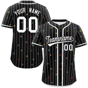 Custom Black White Stripe Fashion Personalized Star Pattern Authentic Baseball Jersey