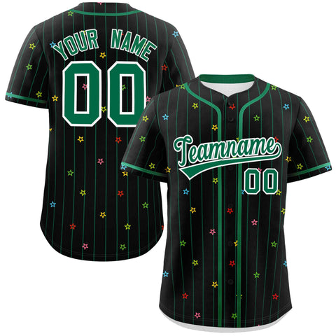 Custom Black Kelly Green Stripe Fashion Personalized Star Pattern Authentic Baseball Jersey