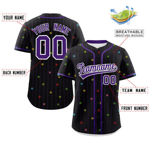 Custom Black Purple Stripe Fashion Personalized Star Pattern Authentic Baseball Jersey