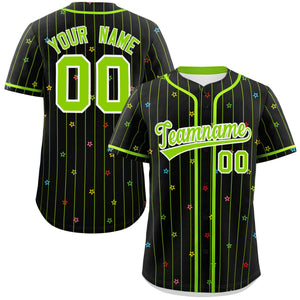 Custom Black Neon Green Stripe Fashion Personalized Star Pattern Authentic Baseball Jersey