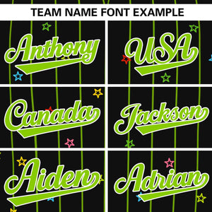 Custom Black Neon Green Stripe Fashion Personalized Star Pattern Authentic Baseball Jersey