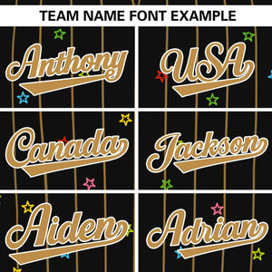 Custom Black Old Gold Stripe Fashion Personalized Star Pattern Authentic Baseball Jersey