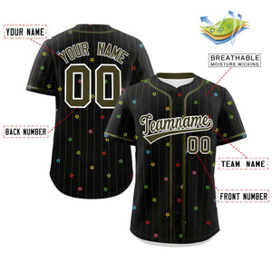 Custom Black Olive Stripe Fashion Personalized Star Pattern Authentic Baseball Jersey