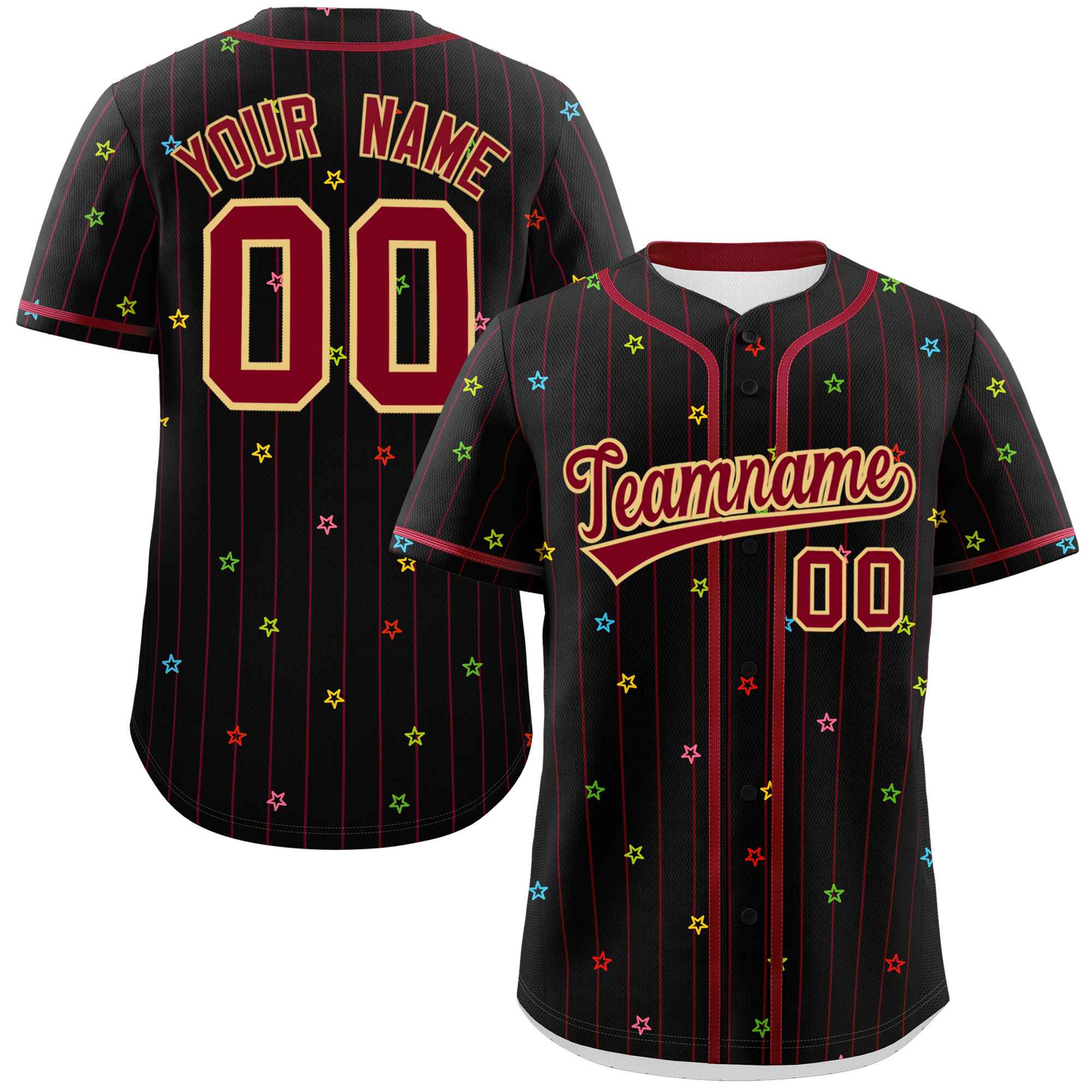 Custom Black Crimson Stripe Fashion Personalized Star Pattern Authentic Baseball Jersey