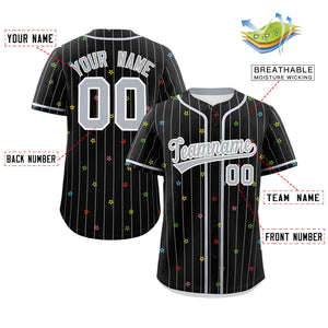 Custom Black Gray Stripe Fashion Personalized Star Pattern Authentic Baseball Jersey