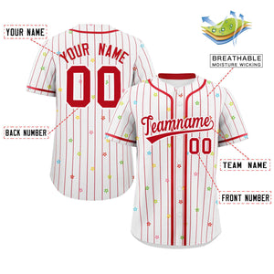 Custom White Red Stripe Fashion Personalized Star Pattern Authentic Baseball Jersey