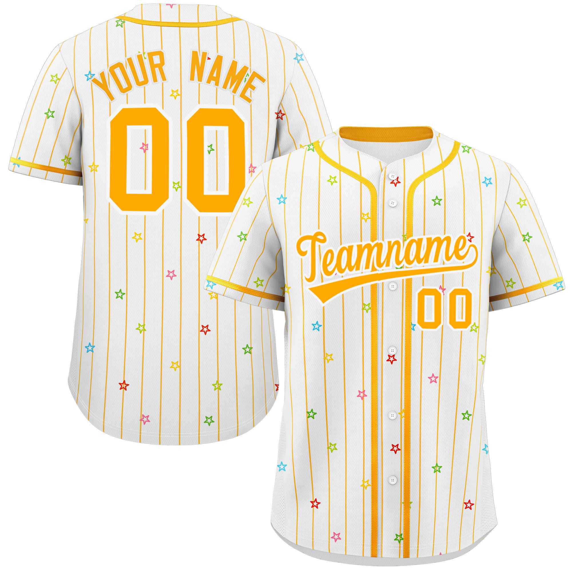 Custom White Yellow Stripe Fashion Personalized Star Pattern Authentic Baseball Jersey