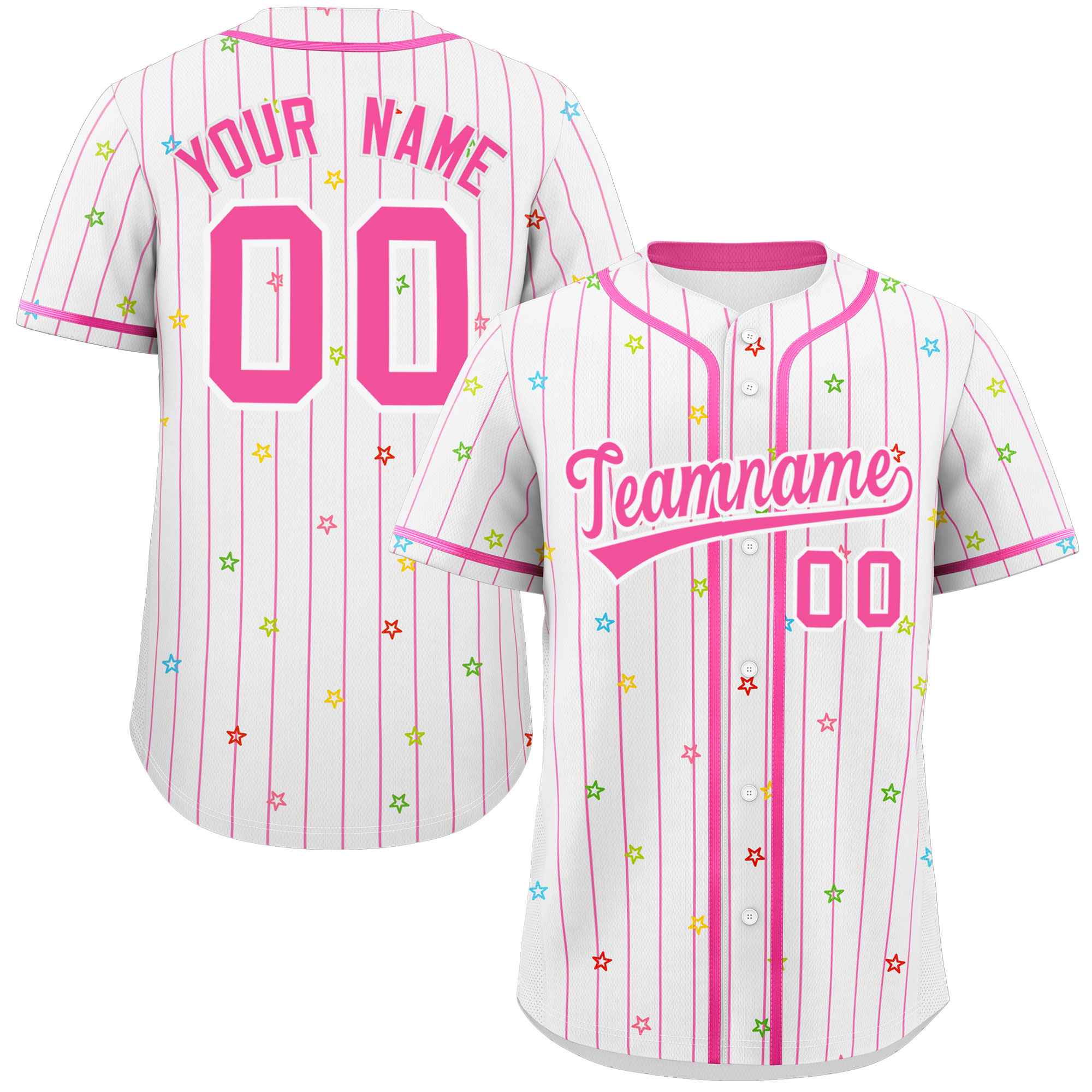 Custom White Pink Stripe Fashion Personalized Star Pattern Authentic Baseball Jersey