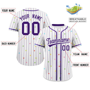 Custom White Purple Stripe Fashion Personalized Star Pattern Authentic Baseball Jersey