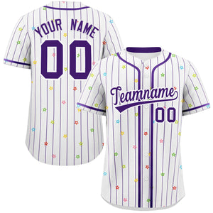 Custom White Purple Stripe Fashion Personalized Star Pattern Authentic Baseball Jersey