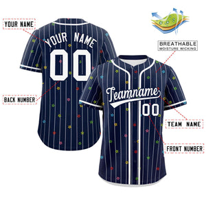 Custom Navy White Stripe Fashion Personalized Star Pattern Authentic Baseball Jersey