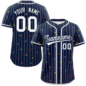 Custom Navy White Stripe Fashion Personalized Star Pattern Authentic Baseball Jersey