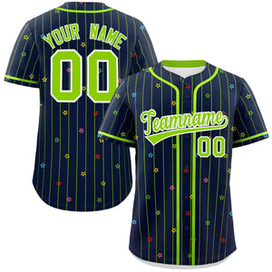 Custom Navy Neon Green Stripe Fashion Personalized Star Pattern Authentic Baseball Jersey