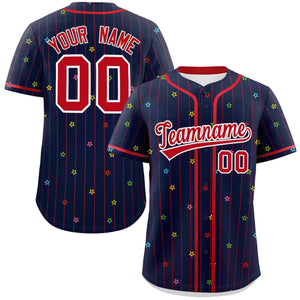 Custom Navy Red Stripe Fashion Personalized Star Pattern Authentic Baseball Jersey