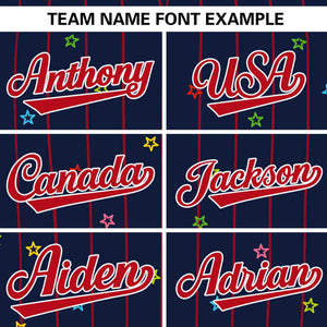 Custom Navy Red Stripe Fashion Personalized Star Pattern Authentic Baseball Jersey