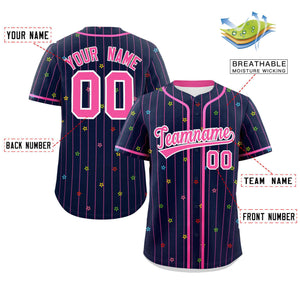 Custom Navy Pink Stripe Fashion Personalized Star Pattern Authentic Baseball Jersey