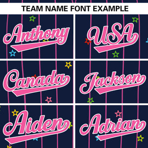 Custom Navy Pink Stripe Fashion Personalized Star Pattern Authentic Baseball Jersey