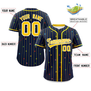 Custom Navy Gold Stripe Fashion Personalized Star Pattern Authentic Baseball Jersey