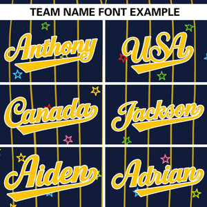 Custom Navy Gold Stripe Fashion Personalized Star Pattern Authentic Baseball Jersey