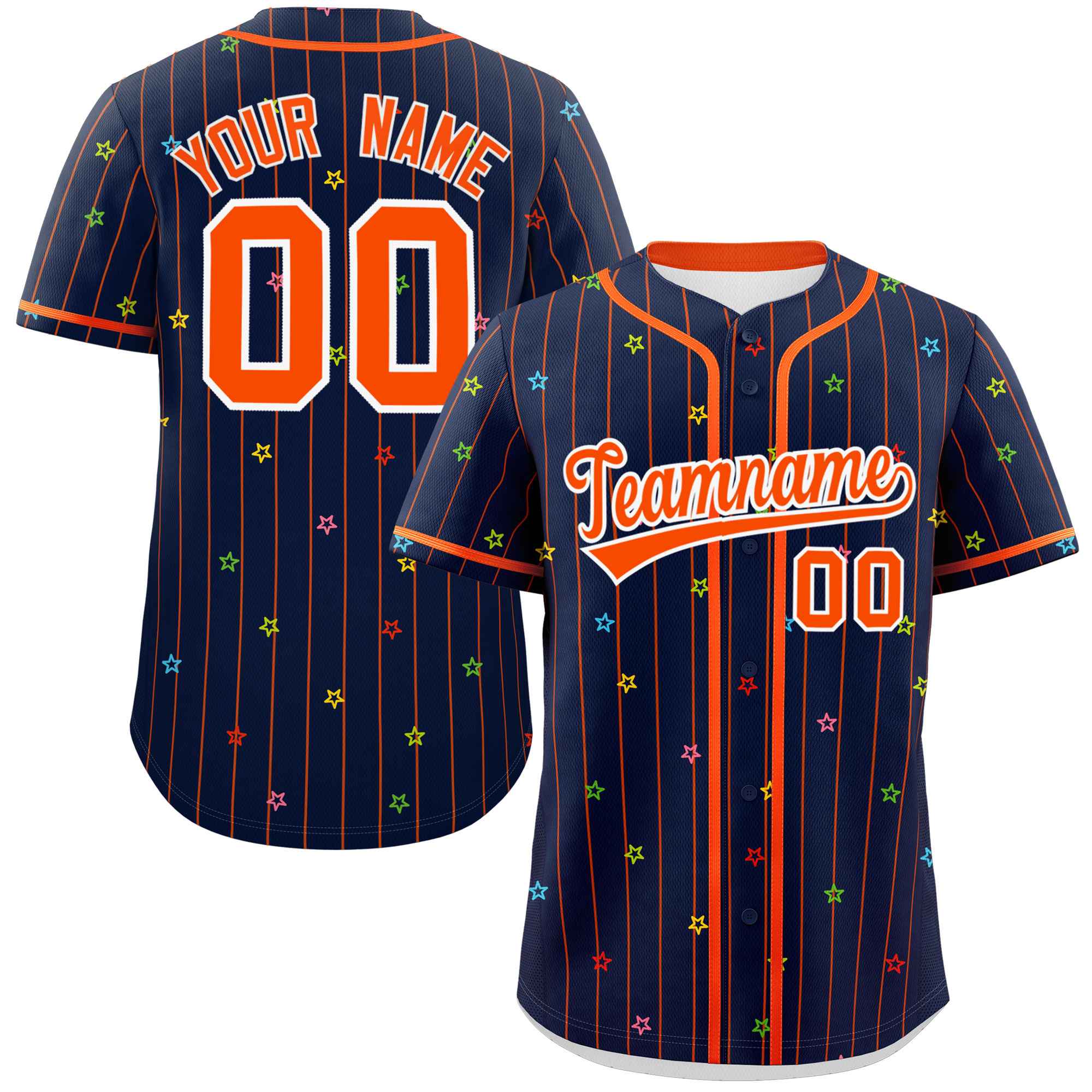 Custom Navy Orange Stripe Fashion Personalized Star Pattern Authentic Baseball Jersey