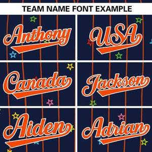 Custom Navy Orange Stripe Fashion Personalized Star Pattern Authentic Baseball Jersey