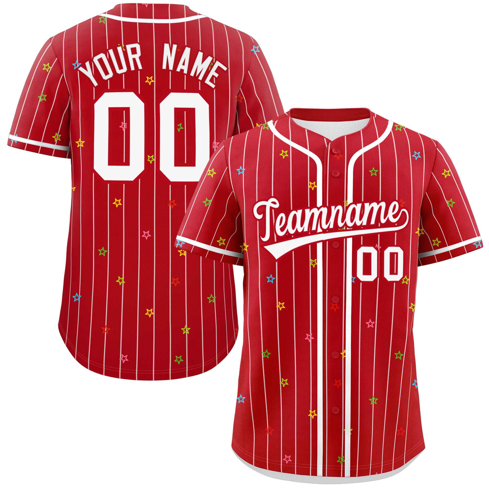 Custom Red White Stripe Fashion Personalized Star Pattern Authentic Baseball Jersey