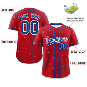 Custom Red Royal Stripe Fashion Personalized Star Pattern Authentic Baseball Jersey