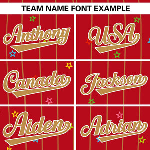 Custom Red Old Gold Stripe Fashion Personalized Star Pattern Authentic Baseball Jersey