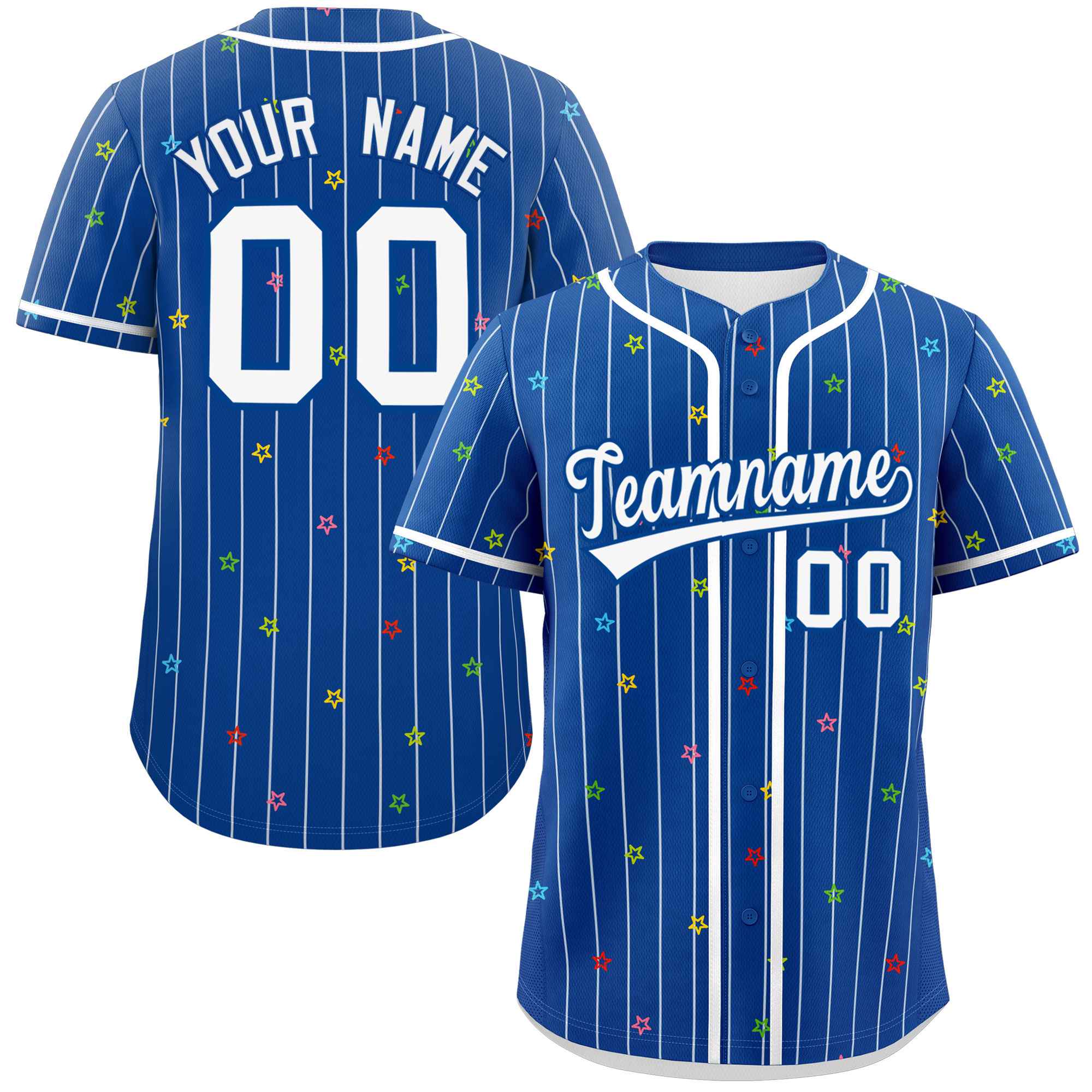 Custom Royal White Stripe Fashion Personalized Star Pattern Authentic Baseball Jersey