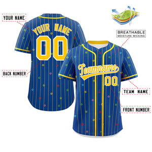 Custom Royal Gold Stripe Fashion Personalized Star Pattern Authentic Baseball Jersey