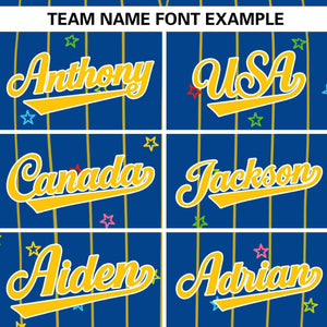 Custom Royal Gold Stripe Fashion Personalized Star Pattern Authentic Baseball Jersey