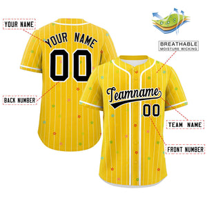 Custom Gold White Stripe Fashion Personalized Star Pattern Authentic Baseball Jersey