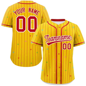 Custom Gold Red Stripe Fashion Personalized Star Pattern Authentic Baseball Jersey