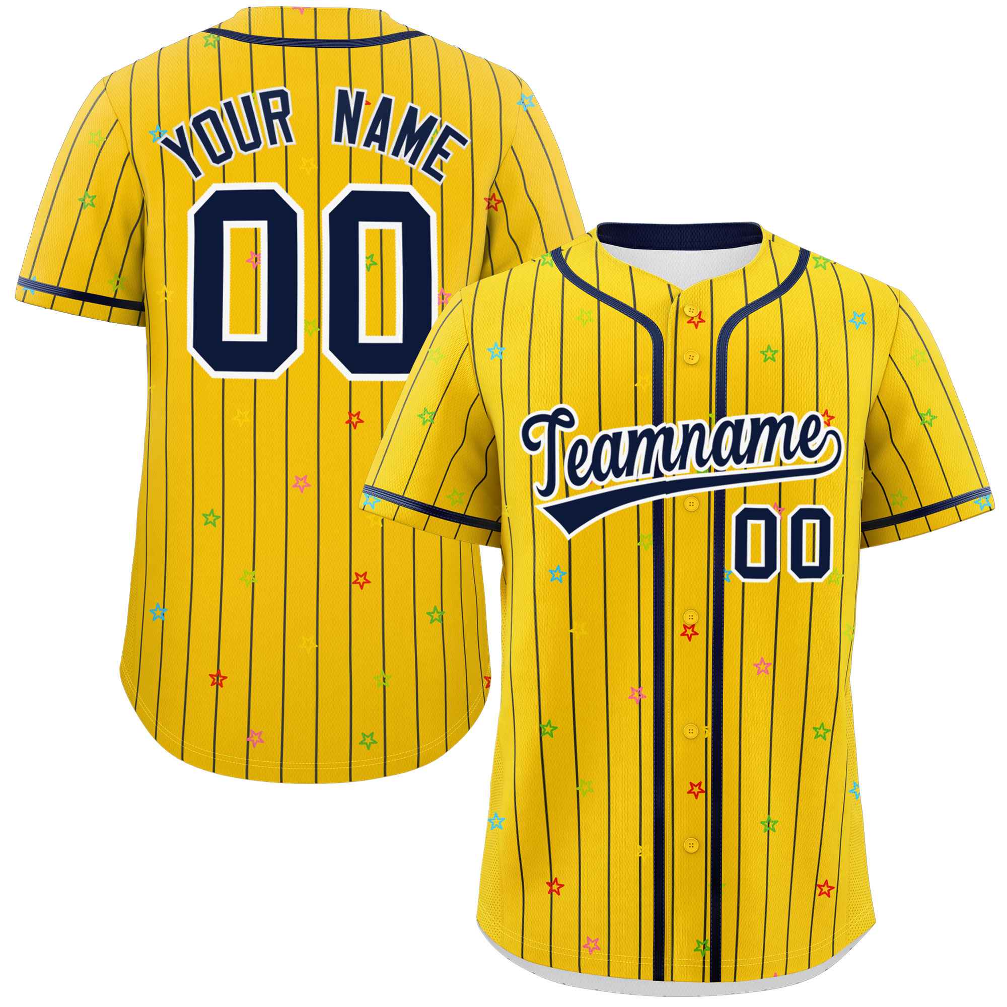 Custom Gold Navy Stripe Fashion Personalized Star Pattern Authentic Baseball Jersey