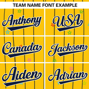 Custom Gold Navy Stripe Fashion Personalized Star Pattern Authentic Baseball Jersey