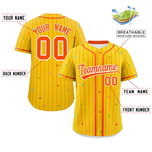 Custom Gold Orange Stripe Fashion Personalized Star Pattern Authentic Baseball Jersey