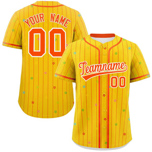 Custom Gold Orange Stripe Fashion Personalized Star Pattern Authentic Baseball Jersey