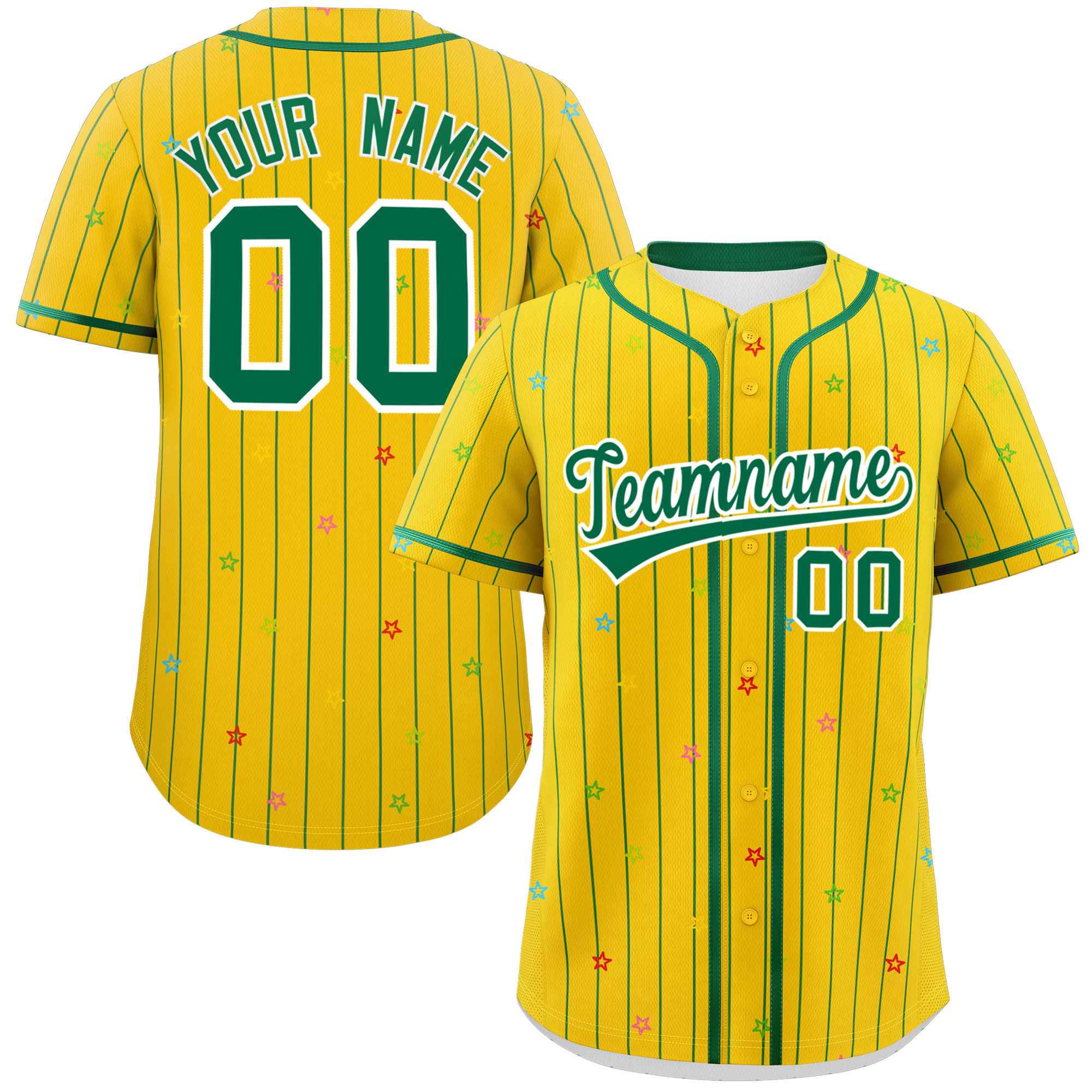 Custom Gold Kelly Green Stripe Fashion Personalized Star Pattern Authentic Baseball Jersey