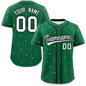 Custom Kelly Green Black Stripe Fashion Personalized Star Pattern Authentic Baseball Jersey