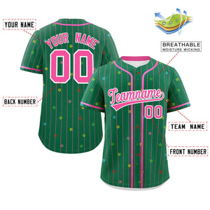 Custom Kelly Green Pink Stripe Fashion Personalized Star Pattern Authentic Baseball Jersey