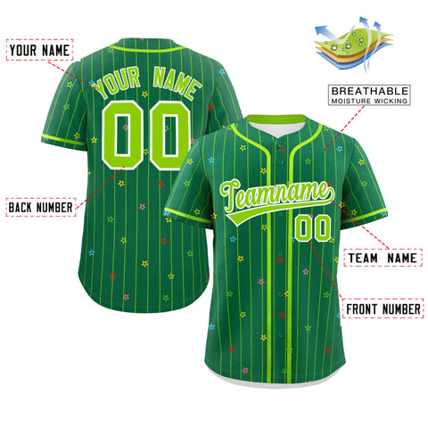Custom Kelly Green Neon Green Stripe Fashion Personalized Star Pattern Authentic Baseball Jersey
